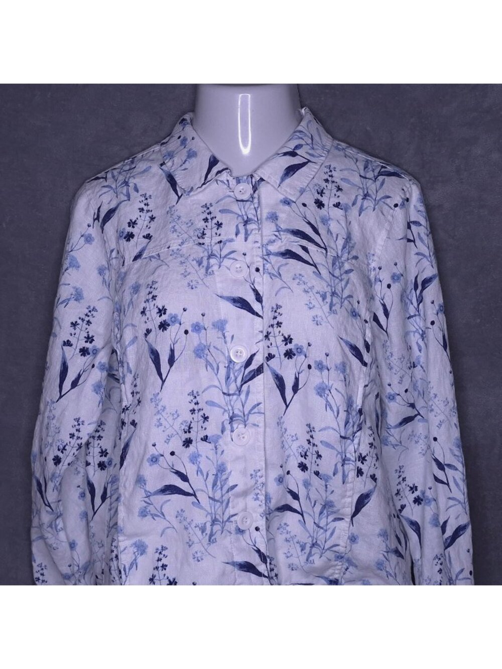 Coldwater Creek Womens Floral Lightweight Jacket 1X 100% Linen Long Sleeve